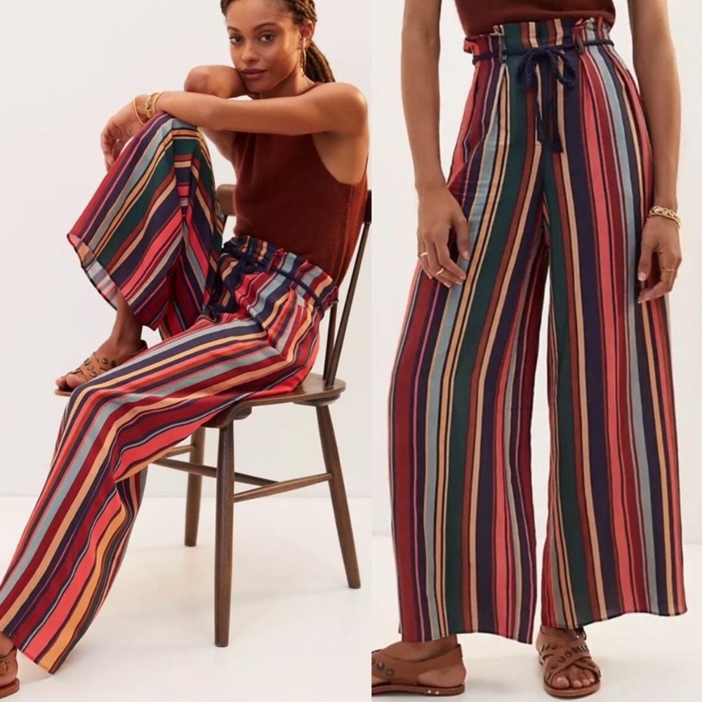 FARM Rio Multicolor Vertical Stripe Wide-Leg Pants